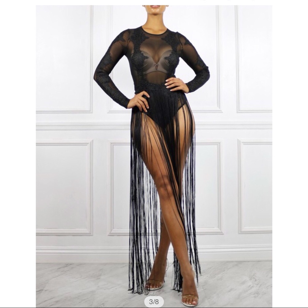 New Black mesh Fringe lace bodysuit top - Picture 4 of 4